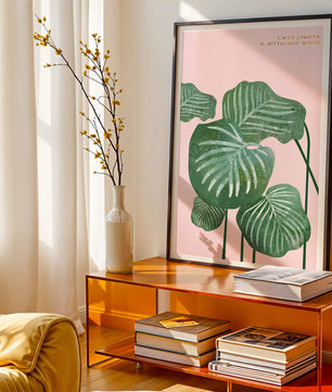 Abstract Botanical Green Leaves On Pink Background - Mi tienda