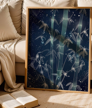 Illustration Of Bamboo With Snowfall In A Night Sky - Mi tienda