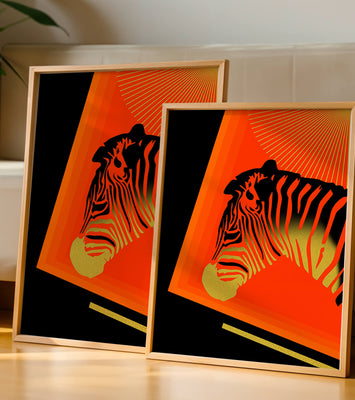 Abstract Zebra with Vibrant Colors and Golden Elements