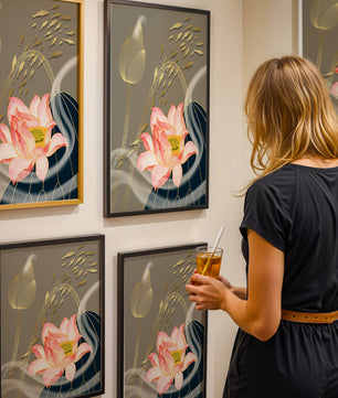 Elegant floral design with blooming lotus and golden fish accents