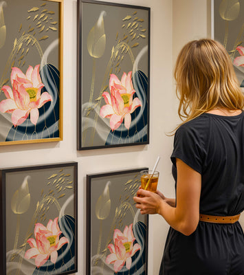 Elegant floral design with blooming lotus and golden fish accents