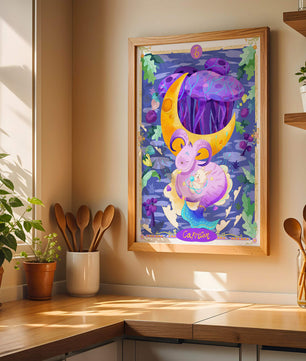 Colorful Capricorn zodiac illustration with fantasy elements