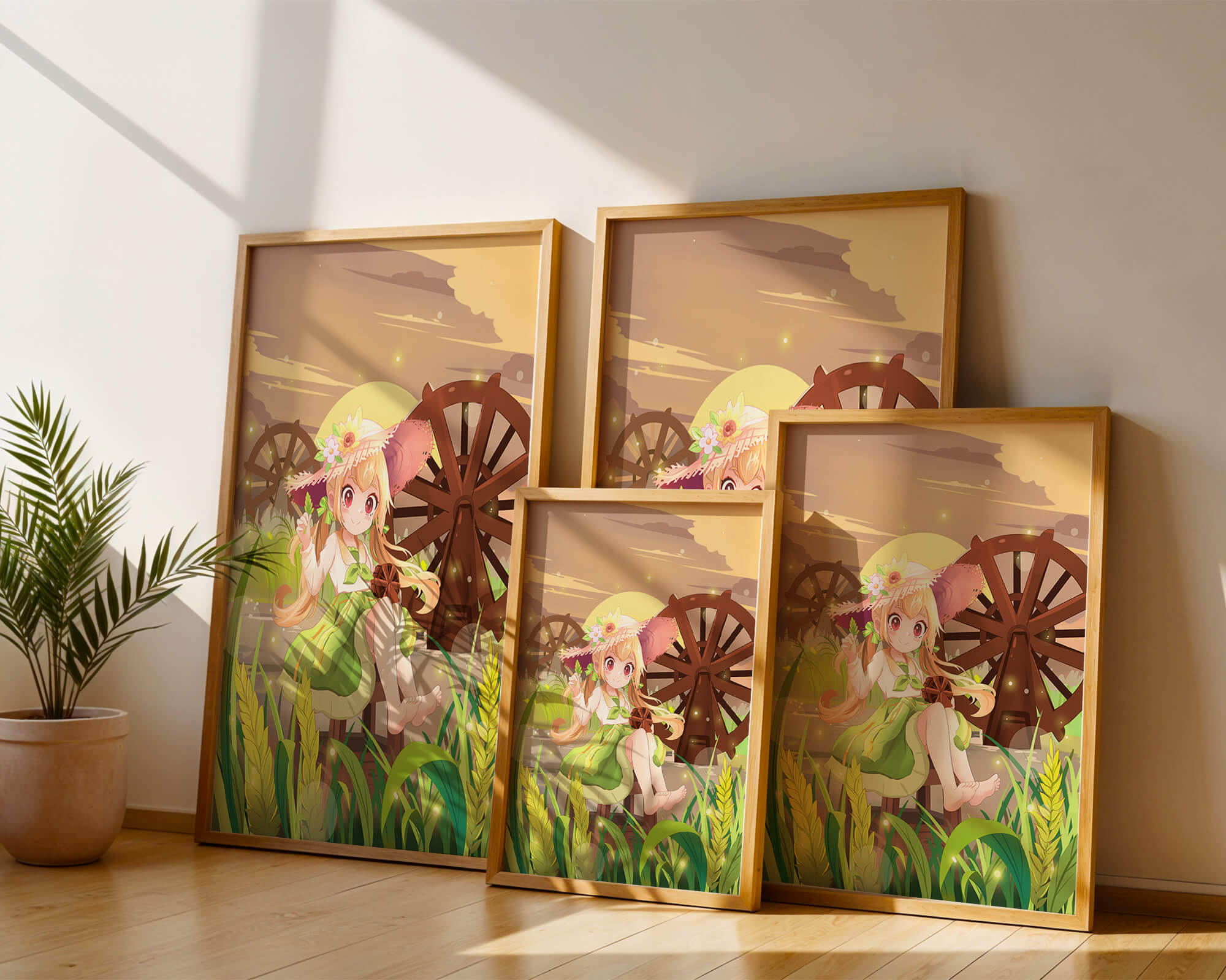 Enchanted countryside scene with a cute character and vibrant nature