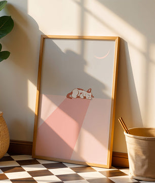 Schlafende Katze in minimalistischer Mondlichtszene