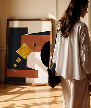 Abstract geometric art with gold accents and bold colors - Mi tienda