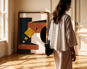 Abstract geometric art with gold accents and bold colors - Mi tienda