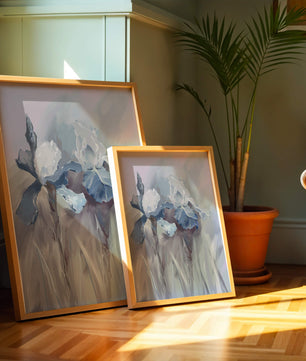 Delicate blue and white floral painting with soft brush strokes