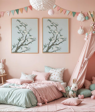 Delicate cherry blossoms on a soft blue background
