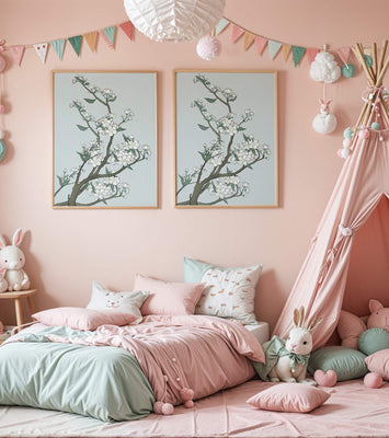 Delicate cherry blossoms on a soft blue background