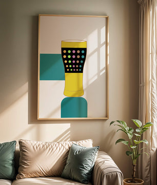 Colorful abstract illustration of a pint glass with dotted pattern