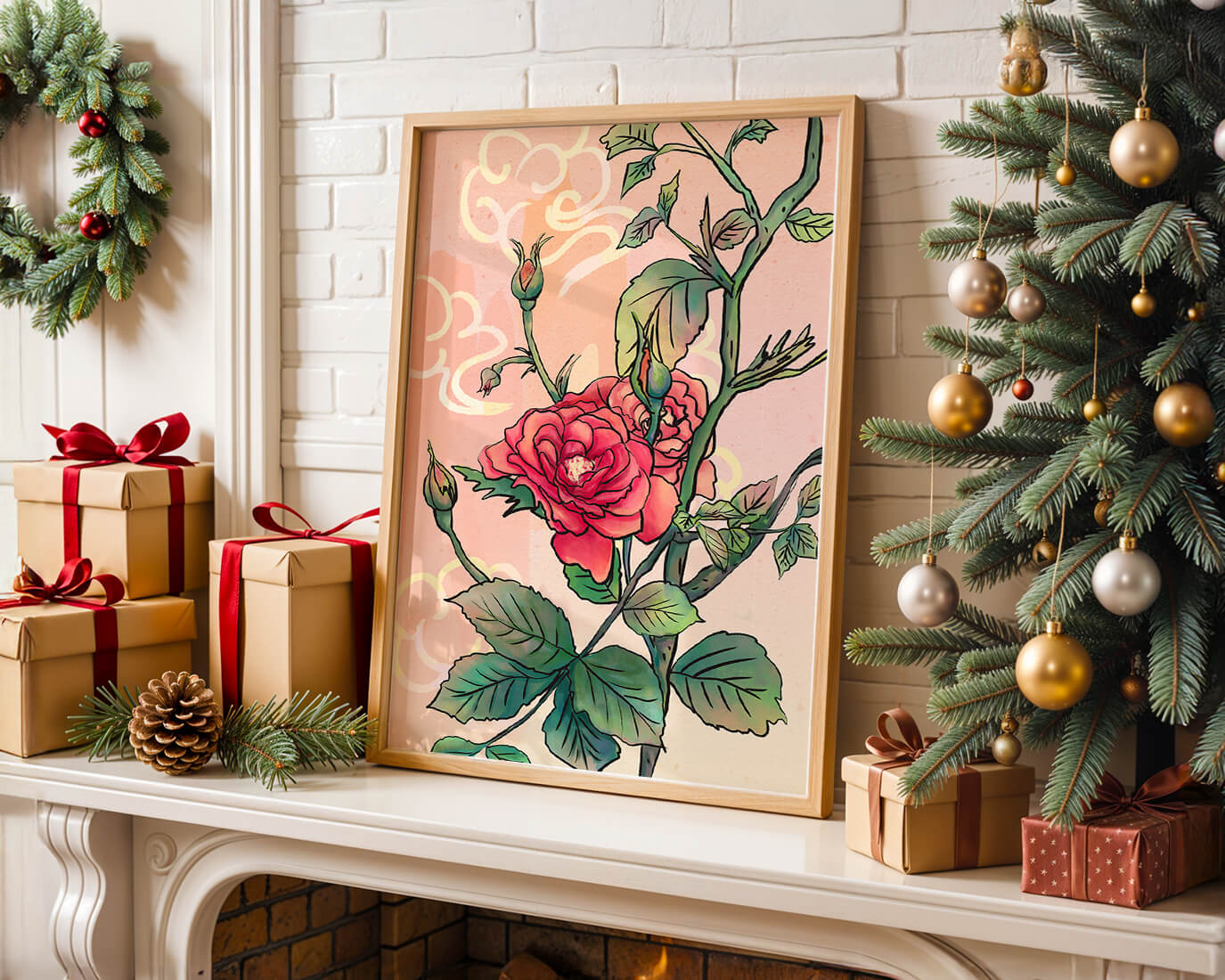 Ilustración Elegante de Rosa con Fondo Pastel Suave