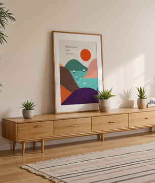 Abstract landscape with vibrant colors and geometric shapes