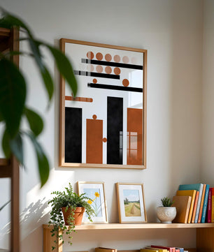 Abstract Geometric Art with Circles and Bars in Earth Tones