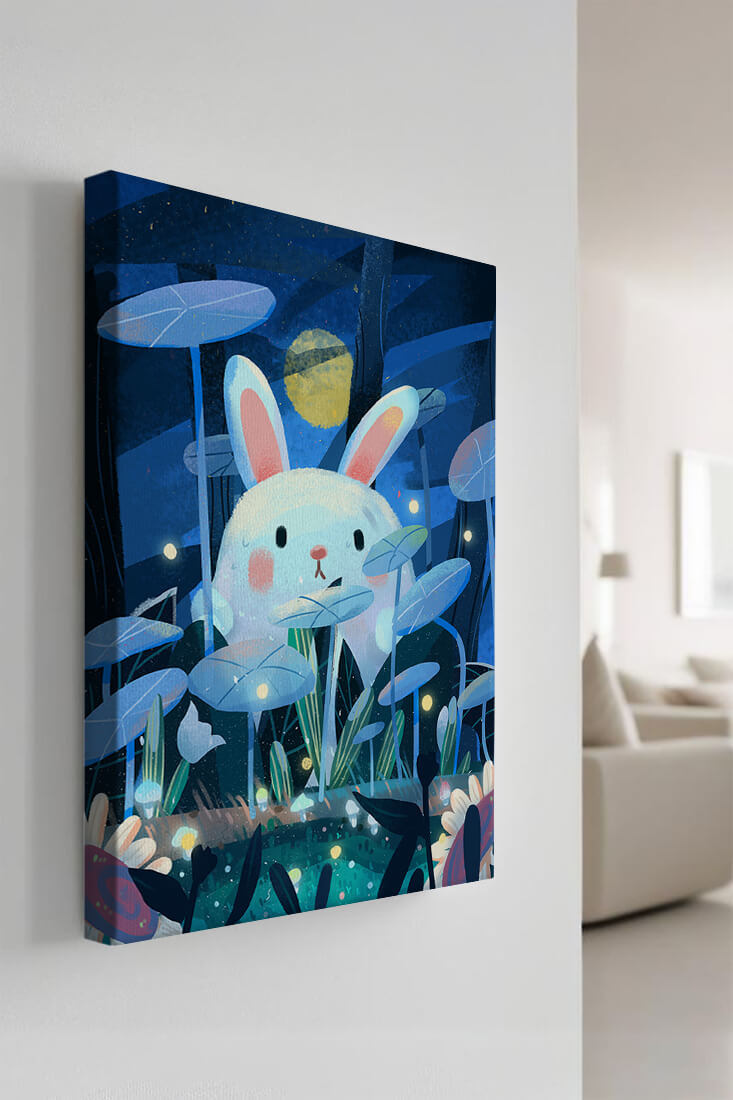 Cute rabbit in a dreamy moonlit forest