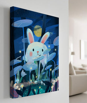 Cute rabbit in a dreamy moonlit forest