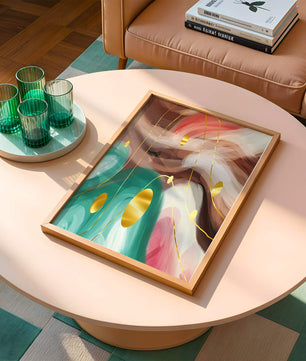 Diseño abstracto de remolinos coloridos con círculos dorados