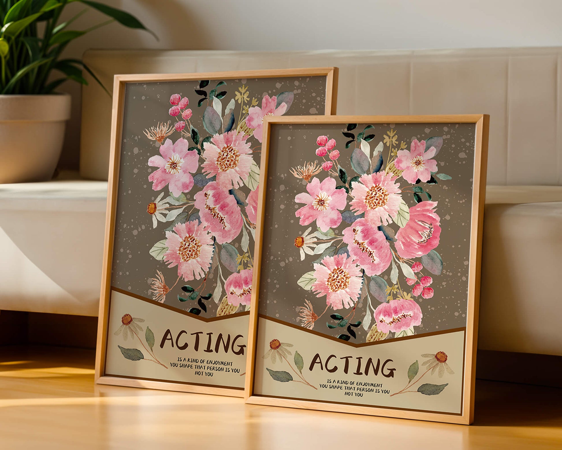 Floral watercolor illustration with motivational text on a brown dotted background