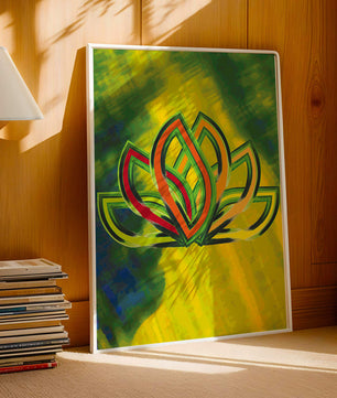 Diseño abstracto de loto con colores vivos y formas orgánicas