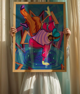 Colorful breakdancer in dynamic urban artwork
