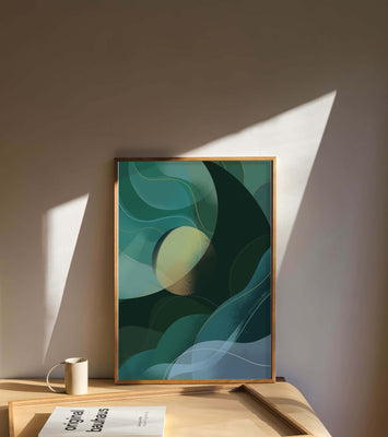 Abstract green and blue fluid shapes with gradient effect