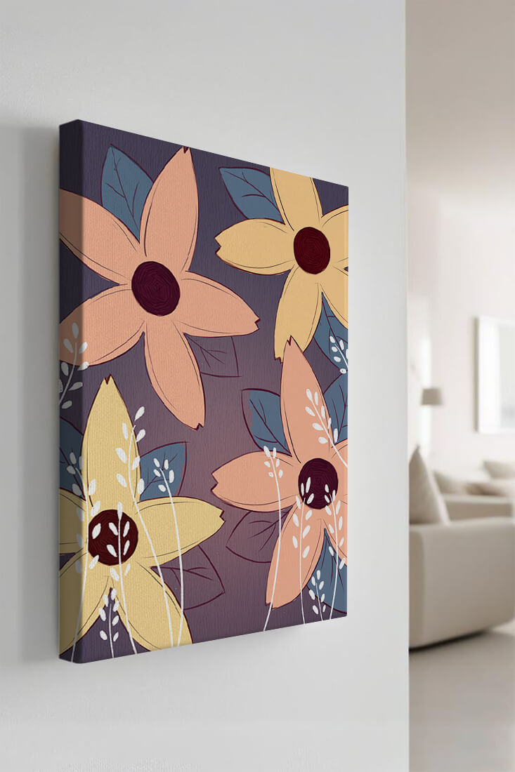 Colorful Floral Pattern with Abstract Leaves and Flowers