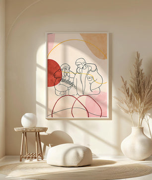 Romantic Illustration of Couple in Winter Fashion with Abstract Patterns - Mi tienda
