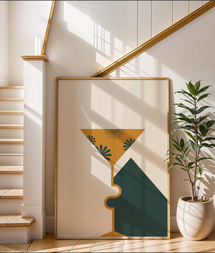 Cocktail Glass with Decorative Floral Design in Minimalist Art Style