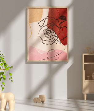 Abstract Floral Composition with Geometric Shapes and Line Art Rose - Mi tienda