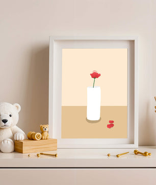 Minimalist Red Flower in White Vase on Beige Background - Mi tienda