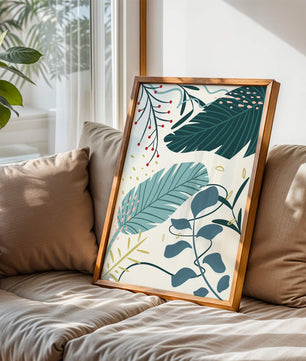 Abstract Botanical Illustration with Colorful Leaf Patterns