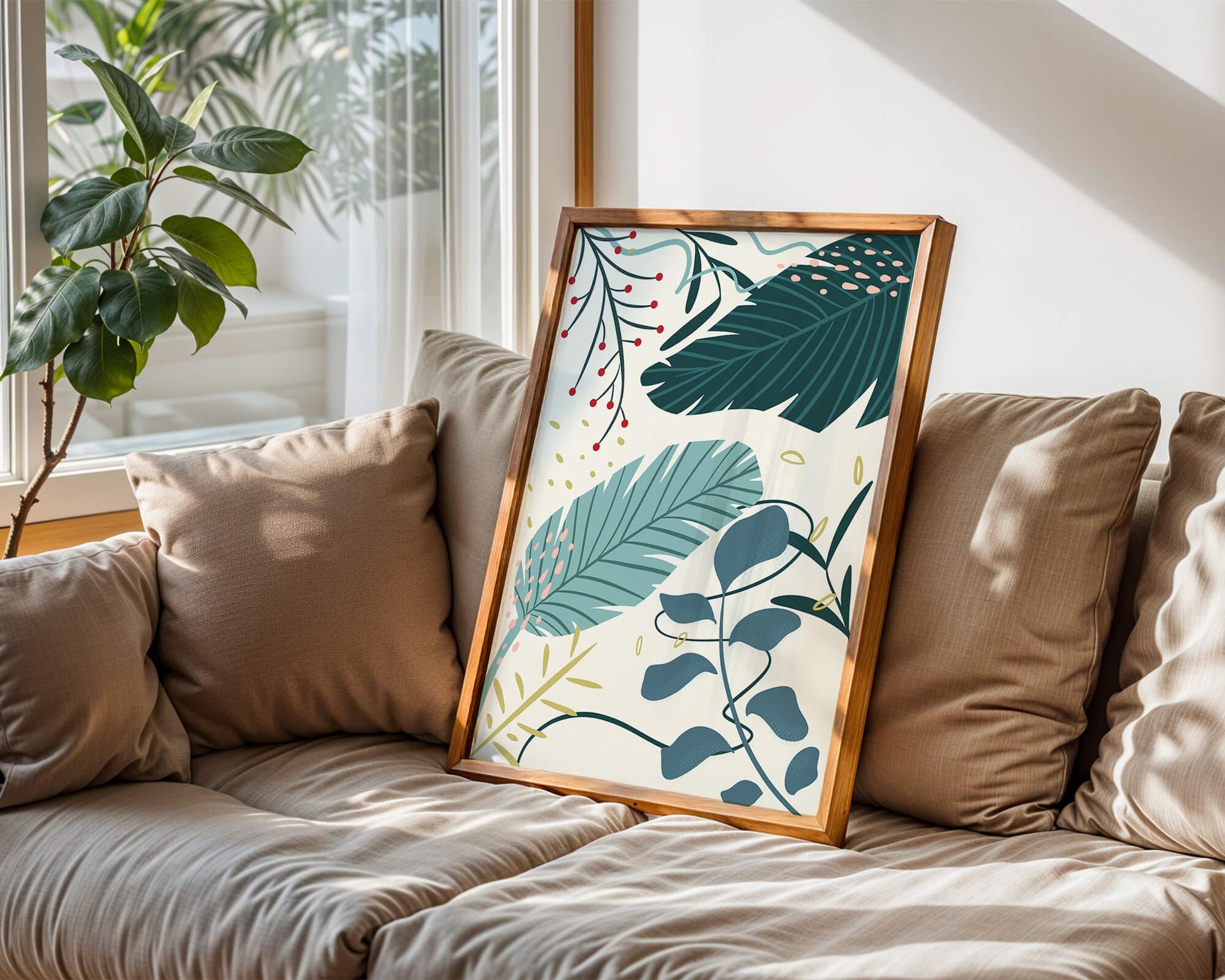 Abstract Botanical Illustration with Colorful Leaf Patterns