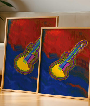Vibrant abstract guitar illustration with bold colors