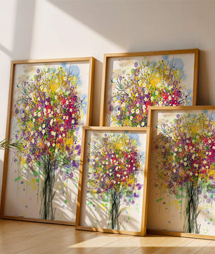 Abstract expressionist floral tree with vibrant colors