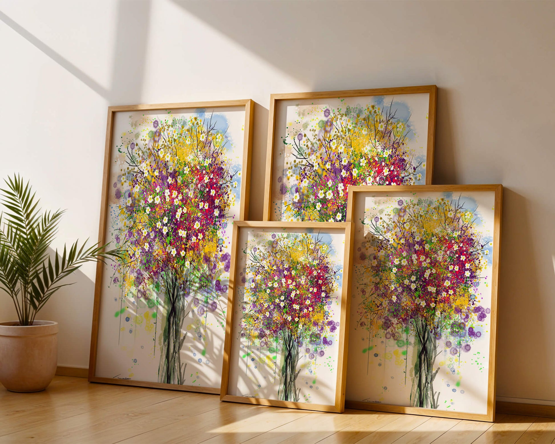 Abstract expressionist floral tree with vibrant colors
