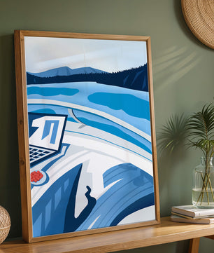 Modern Laptop and Scenic Lake View Illustration