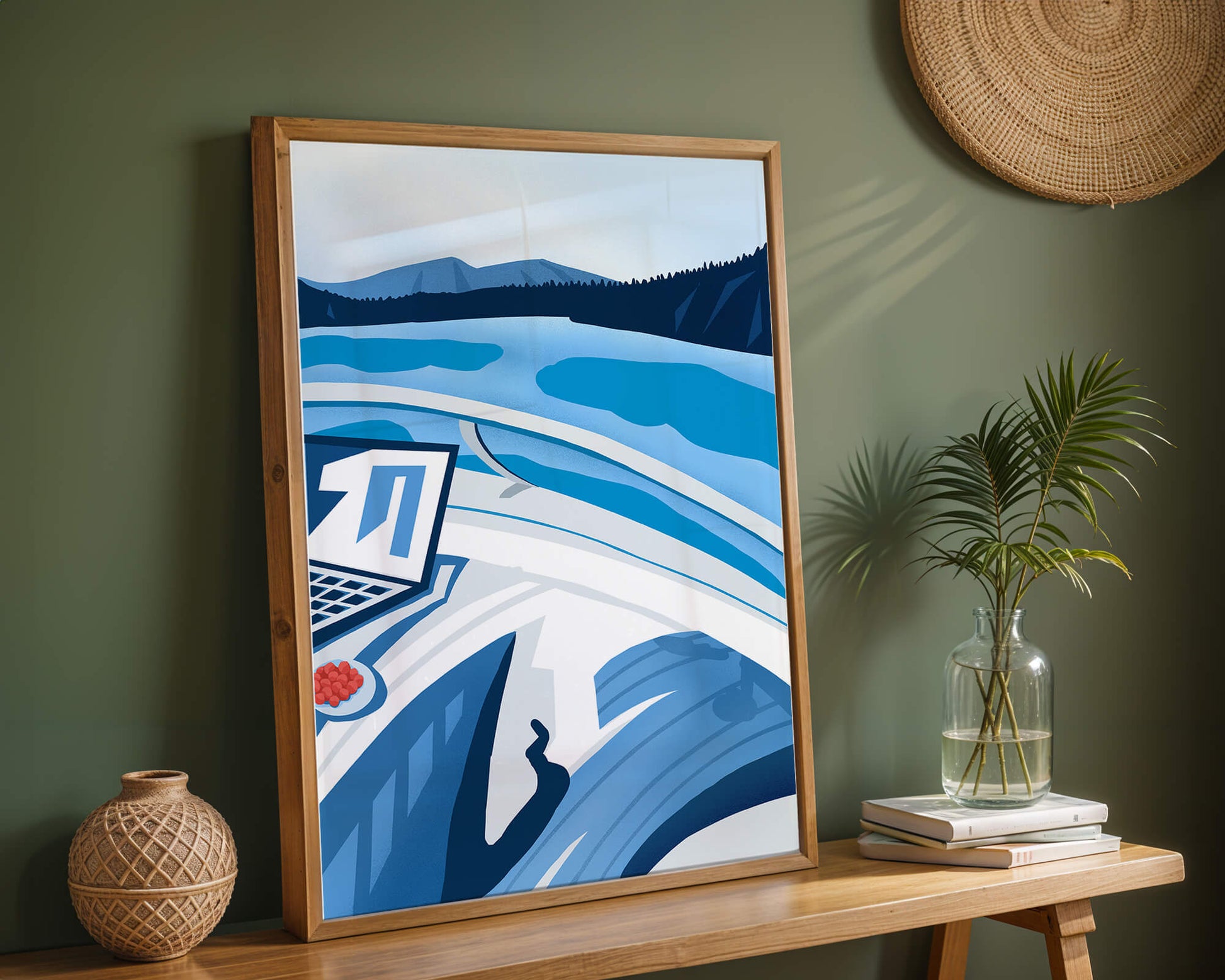 Modern Laptop and Scenic Lake View Illustration