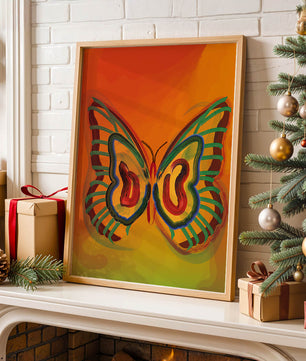 Vibrant butterfly depiction with colorful abstract background