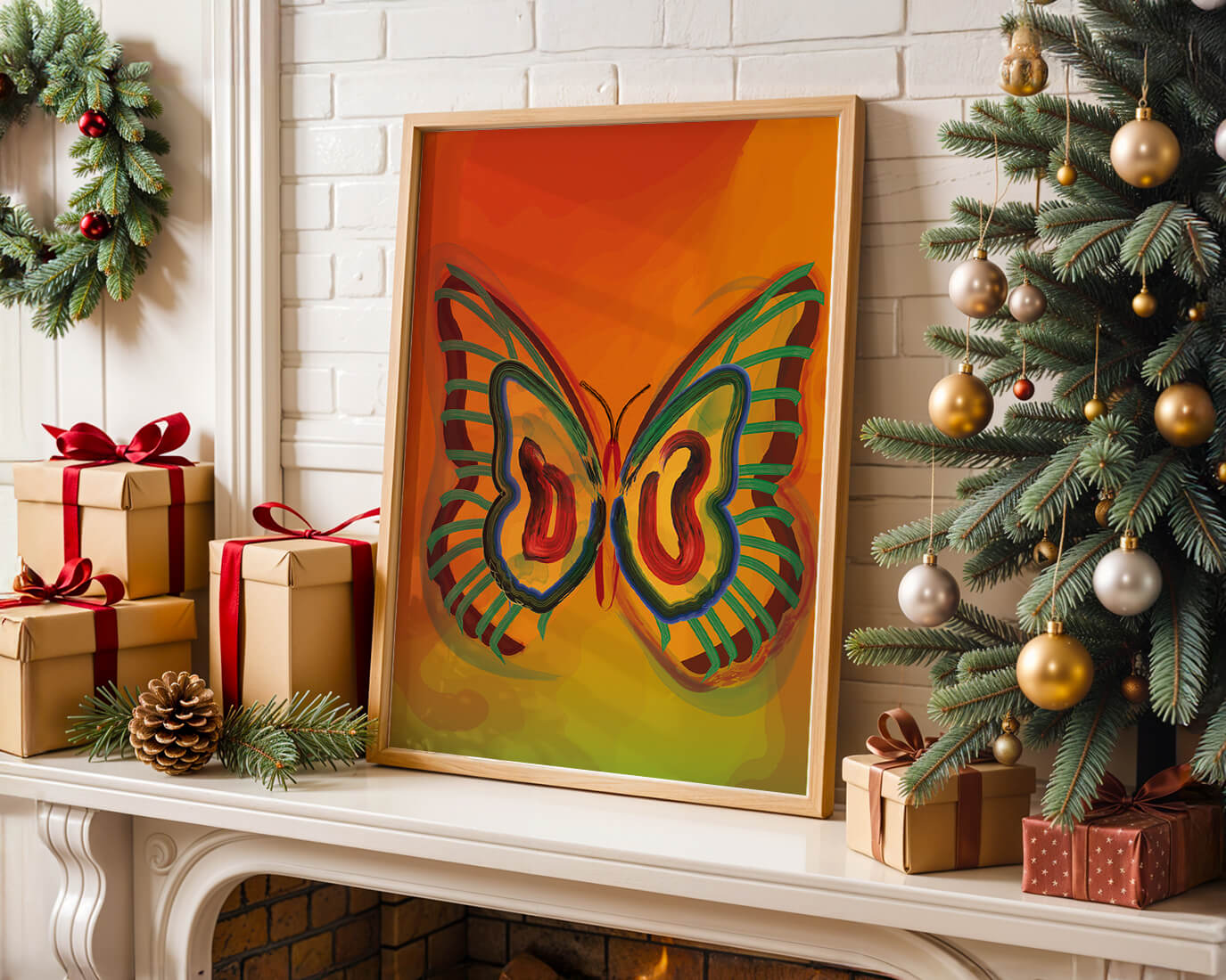 Vibrant butterfly depiction with colorful abstract background