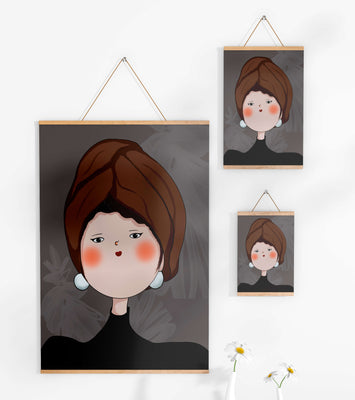 Elegant portrait of a woman with a unique headscarf and expressive features