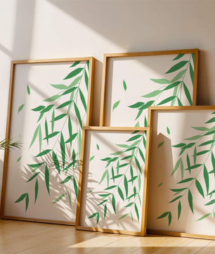 Illustration artistique de feuilles vertes élégantes sur fond noir