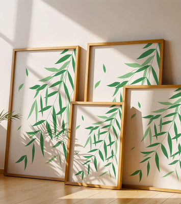 Elegant green leaves on black background art illustration