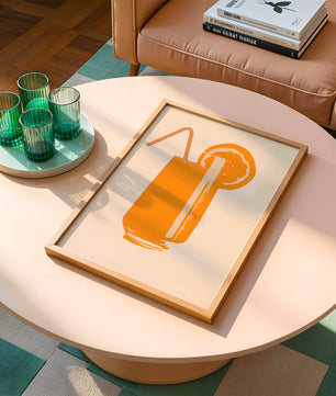 Ilustración de jugo de naranja con pajilla y rodaja de naranja