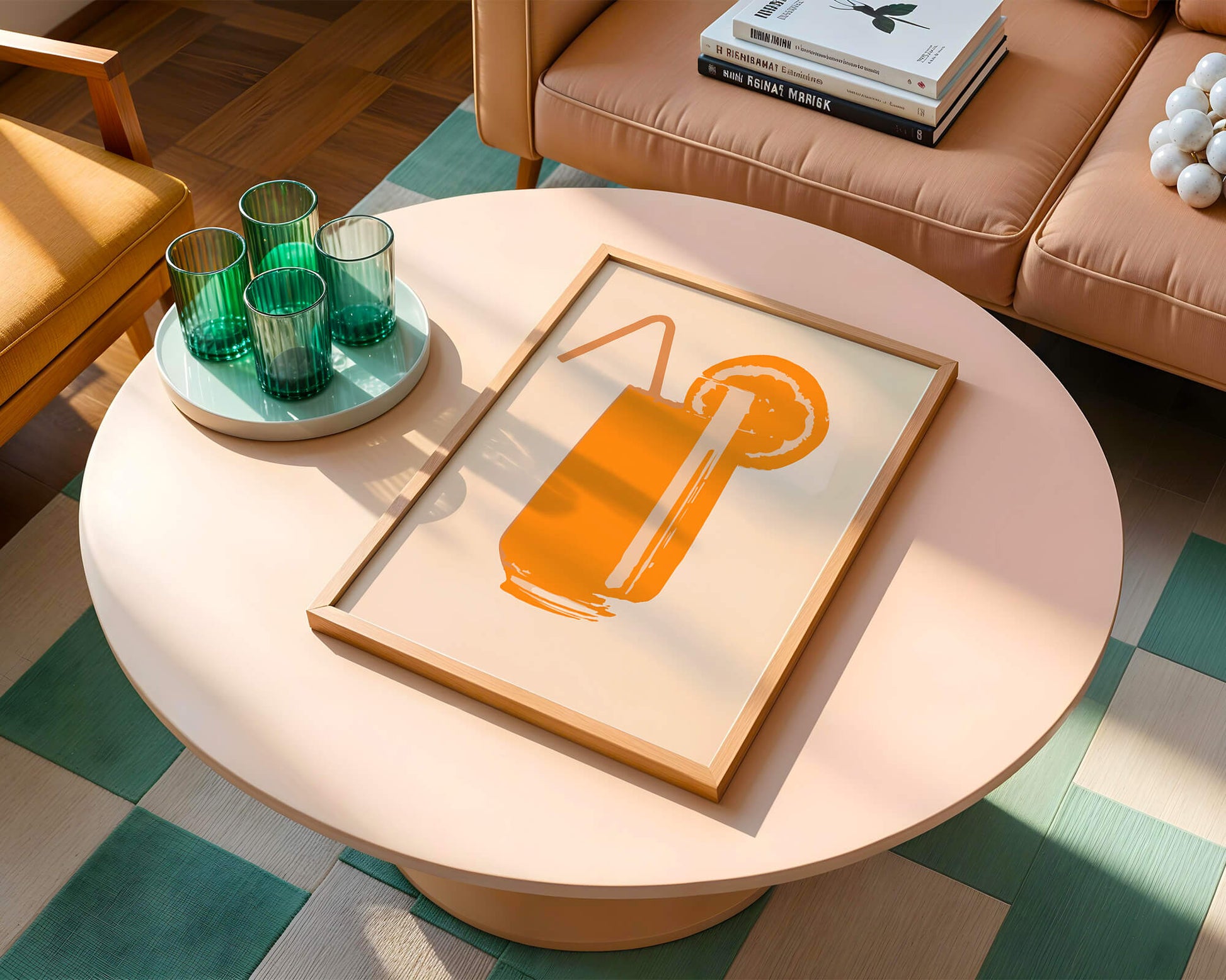 Ilustración de jugo de naranja con pajilla y rodaja de naranja