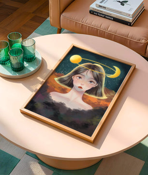 Surreal portrait of a girl with celestial elements