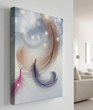 Ilustración abstracta elegante de pluma con estrellas y luz bokeh