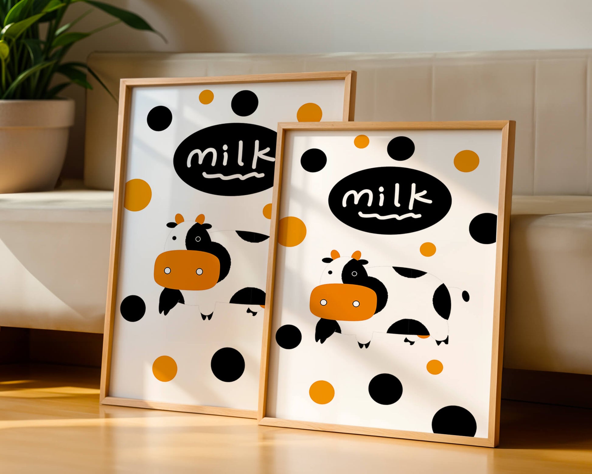 Illustrated cow with modern design and abstract elements