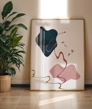 Abstract Minimalist Art with Curved Lines and Golden Accents