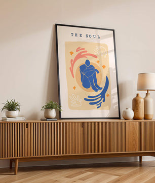 Contemplative Abstract Human Figure with Vibrant Colors and Bold Lines - Mi tienda