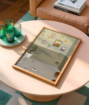 Habitación acogedora con decoraciones de estrellas y obra de arte de gatos
