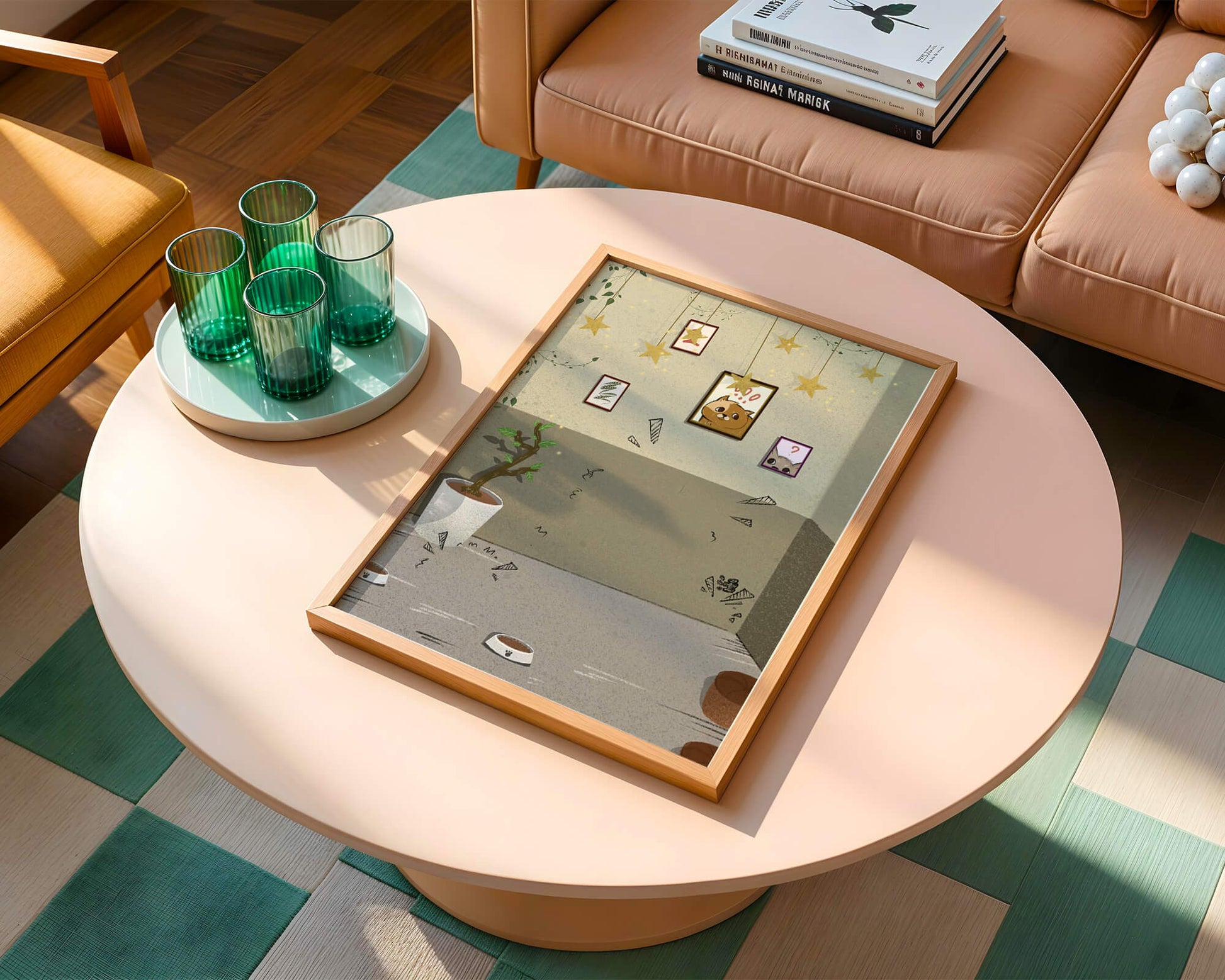 Cozy Room with Star Decorations and Cat Artwork